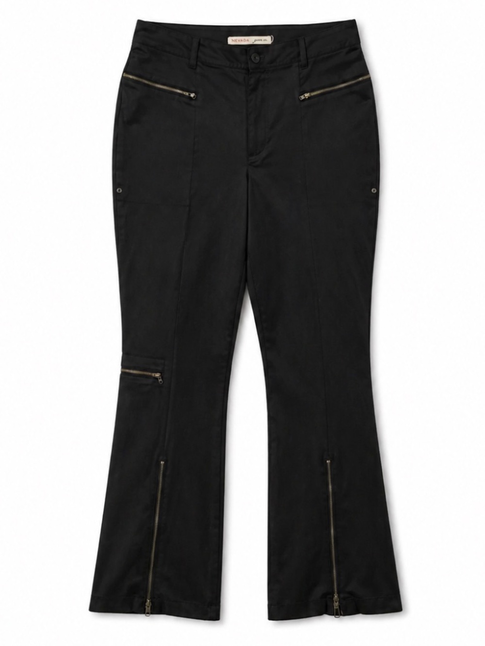Vintage 90s Nevada Black Flare Cargo Style Pants Zipper Accents - Size 14 EUC